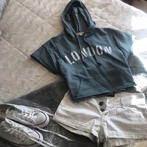 Cropped cap-sleeve hooded sweater